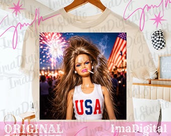 Face Meme Doll PNG, Funny Patriotic Doll png, USA Girl Meme Doll, 4th of July PNG, Independence Day Design, American Girl Graphic