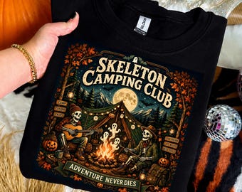 Skeleton Camping Club PNG, Halloween PNG, Skeleton Design, Vintage Halloween Skeleton, Spooky png Ghost png Sublimation PNG Digital Download