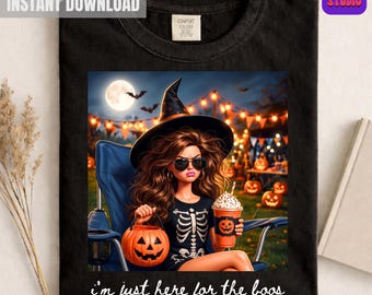 Funny Doll Face Halloween PNG, Just Here For the Boos Shirt Design, Spooky Cute Sublimation, Halloween Humor