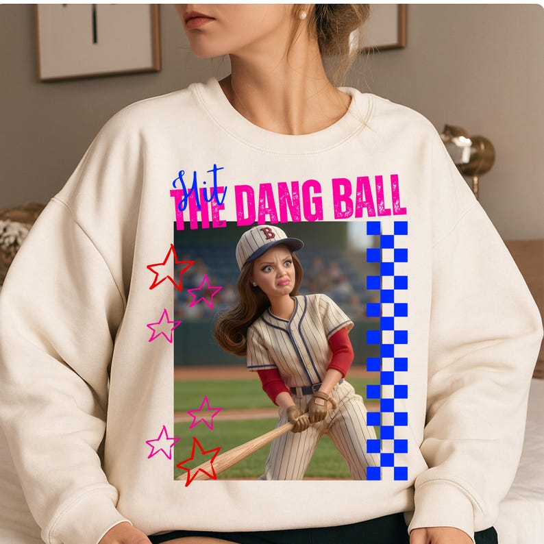 Hit The Dang Ball Baseball Mom Png, Game Day Softball Png, Distressed Doll Face Meme image 4