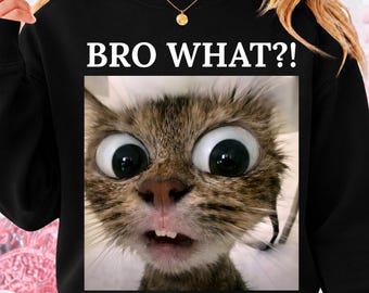 Funny Meme Cat PNG, Bro What Cat Meme, Shocked Cat PNG, Viral Funny Cat Design, Meme Shirt Design, Funny Animal PNG, Trendy Cat Meme