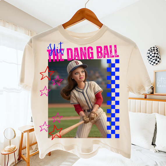 Hit The Dang Ball Baseball Mom Png, Game Day Softball Png, Distressed Doll Face Meme