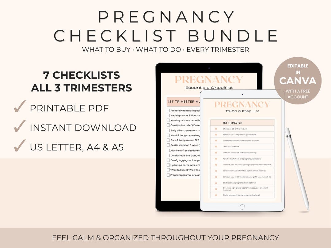 Pregnancy Checklist Bundle Printable Pregnancy Planner What to Buy and ...