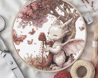 Padrão de ponto cruz de dragão fantasia, download digital instantâneo, ponto cruz moderno em PDF dragão, design de ponto cruz contado xstitch fofo