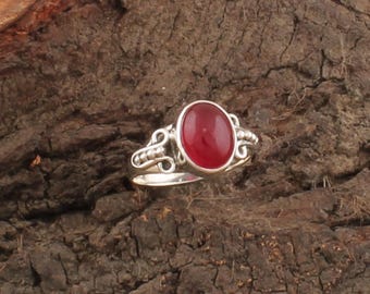 Handmade Ruby Jade Sterling Silver Ring: Boho Statement Jewelry