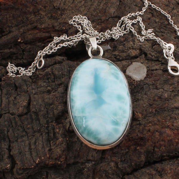Larimar Anhänger: Handgefertigter Sterling Silber Anhänger