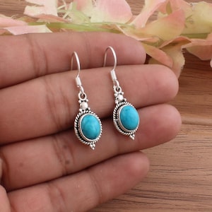Turquoise Dangle Earrings – Sterling Silver Boho Drop Earrings – Handmade December Birthstone Jewelry – Southwestern Style Gift for Her
