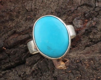 Handmade Turquoise Sterling Silver Ring – Boho Gemstone Stacking Ring