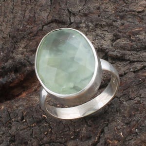 Prehnite Gemstone Ring, Green Gemstone Ring, 925 Pure Silver Ring, Oval Shaped Stone Ring, Silver Band Ring, Handmade Jewelry For Women