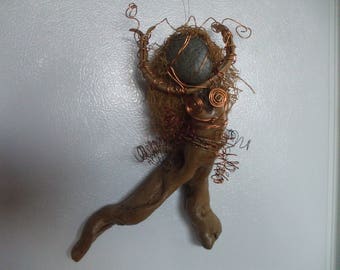 Outsider Folk Art Mixed Media Assemblage Driftwood Doll