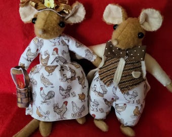 OOAK Mouse Dolls in chicken print outfits