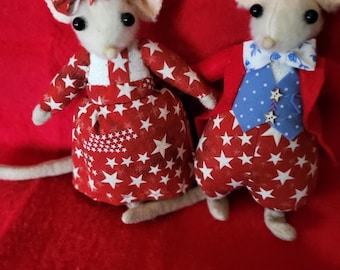 Red White and Blue Mouse couple OOAK