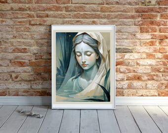 Water Maiden Asian Art Print: Spiritual Home Decor (Digital Download)