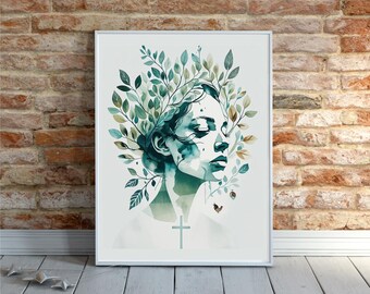 Abstract Watercolor Nature Portrait: Botanical Wall Art (Digital Download)