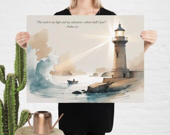 The Lighthouse Poster, Modern Christian Wall Art, Christian Bible Print for Home, Office or Church.