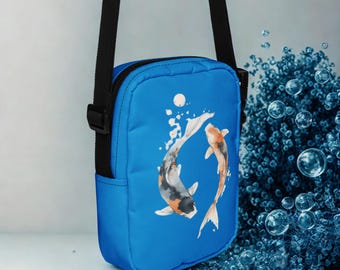 Japanese Koi Utility Crossbody Bag, Vintage-Inspired Sling Bag