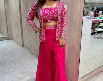 Embroidered Chinon Silk Palazzo Suit: Pakistani Wedding Wear