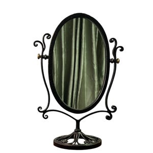 Handmade-Gift-Forged Oval Iron Vanity Mirror – Antique Wine Charcoal Finish | Artisan Tabletop Mirror | Decorative Standing Mirror