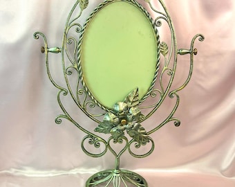 Oval Table Mirror, Hand Forged Iron, Vintage Floral Scrollwork Design, Vanity Makeup Mirror Decor, Gift for Her