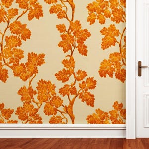 Vintage Blossom Wallpaper, Golden Leaves Wallpaper, Peel and Stick Wallpaper, Gold Mural, Leaf Wall Art, Boho Decor, Floral Art Wallpaper