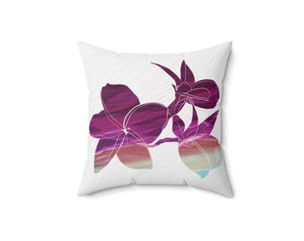Pink Flower Artwork Polyester Square Pillow | Floral Scatter Cushion