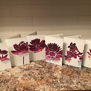 Cartes de voeux fleurs (lot de 6) vierges à l'intérieur.