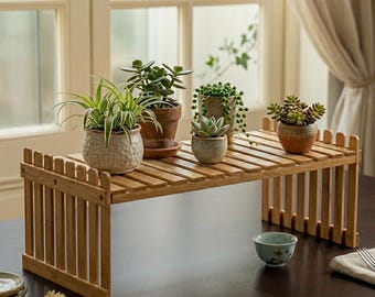 Bamboe plantenstandaard plank, bloemenrek met meerdere niveaus, houten plantenorganisator, plantenhouder voor binnen, tuinopbergplank