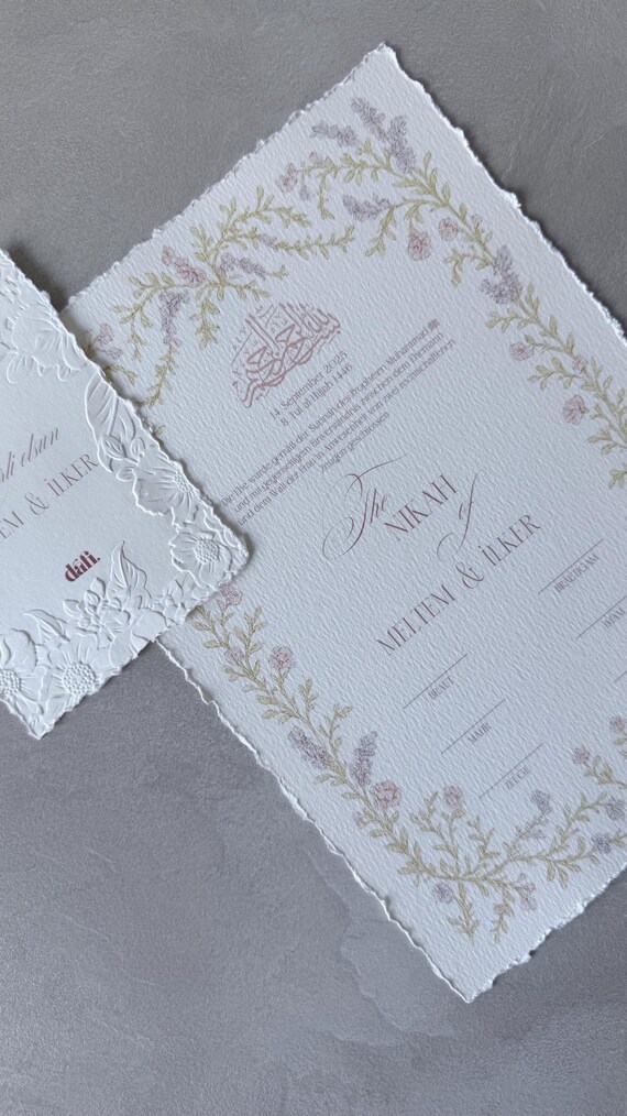 Nikah Zertifikat | Islamische Ehe-Urkunde | Muslim Wedding Certificate | Floral Design Pastell, Grün & Weinrot | deutsch | türkisch