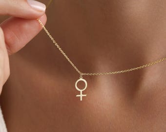 Doppel Venus Kette: 14k Gold Filled Lesbisches Pride Symbol