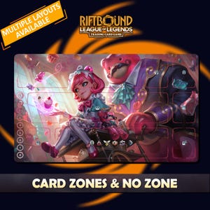 Annie Cafe Cuties Playmat Riftbound LOL - Riftbound Trading Card Game - 24x14 inches (600x350x2mm) Stitched Edges Protective bag included