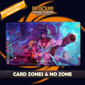 Miss Fortune and Ahri Arcade Playmat Riftbound LOL - Trading Card Game - 24x14 inches (600x350x2mm) Stitched Edges  Protective bag included