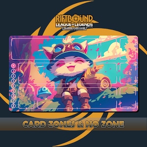 ティーモアートプレイマット リフトバウンド LOL - トレーディングカードゲーム - 24x14インチ (600x350x2mm) ステッチエッジ 保護バッグ付属