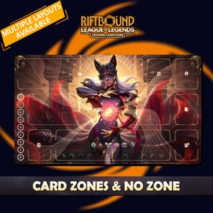Ahri Arcana Playmat Riftbound LOL - Riftbound Trading Card Game - 24x14 inches (600x350x2mm) Stitched Edges Protective bag included