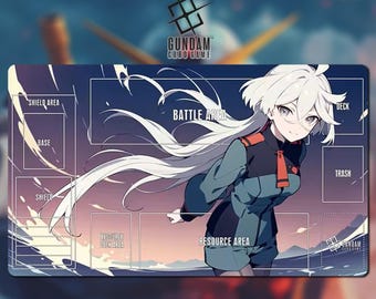 Playmat Miorine Rembran Gundam Card Game With Zone 20A - Gundam TCG / 24x14 inches (600x350x2mm)