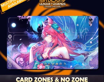 Tappetino da gioco Mystic Ahri Riftbound LOL - Gioco di carte collezionabili Riftbound - 24x14 pollici (600x350x2 mm) Bordi cuciti Borsa protettiva inclusa