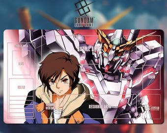 Playmat Banagher Links x RX-0 Unicorn Gundam Card Game With Zone 07A - Gundam TCG / 24x14 inches (600x350x2mm)