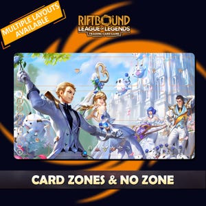 Crystal Rose Ezreal Sona Lux Jarvan Playmat Riftbound LOL - Trading Card Game - 24x14 600x350x2mm Stitched Edges Protective bag included