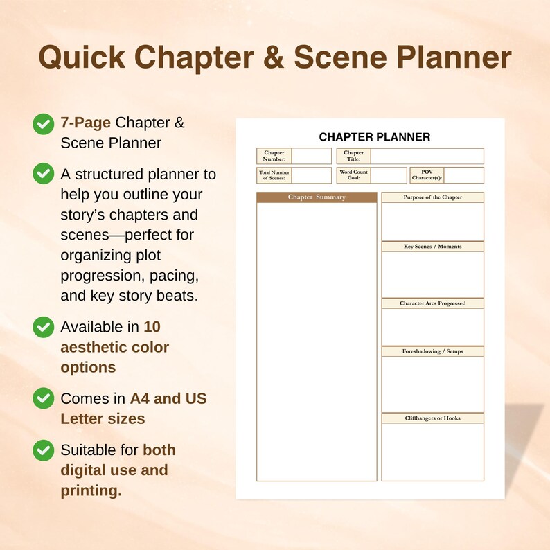 Quick Chapter and Scene Planner, Digital & Printable Story Structure ...