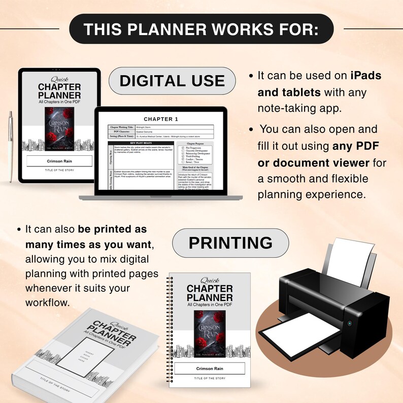 Fillable Quick Chapter Planner for Writers, Digital & Printable Novel ...
