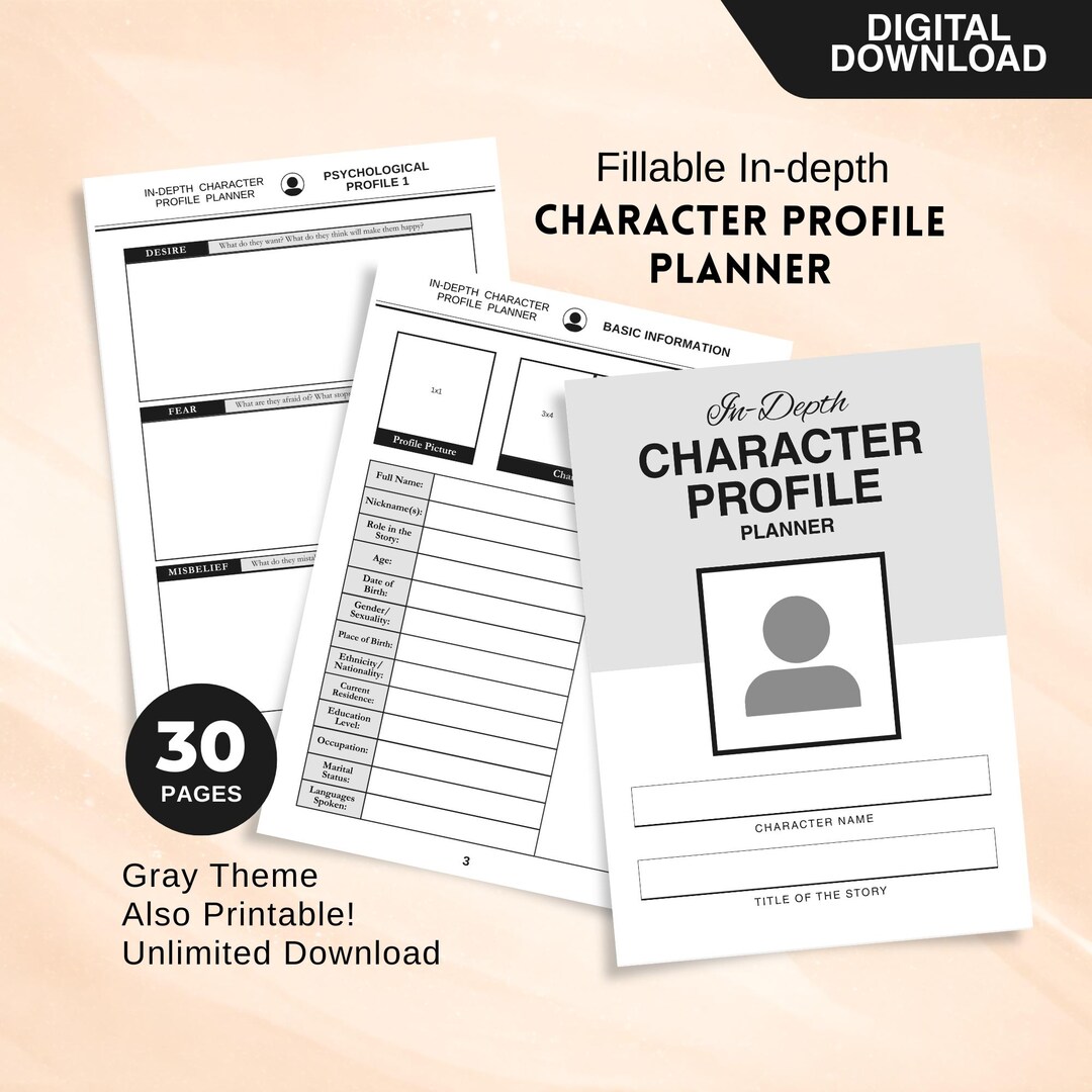 In Depth Character Description.pdf Fillable In-depth Character Profile Planner | Digital & Printable PDF ...