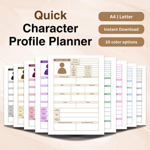 Quick Character Profile Planner: Digital & Printable Character Writing Sheet, Cast Profile Template for Writer, Character Building Worksheet