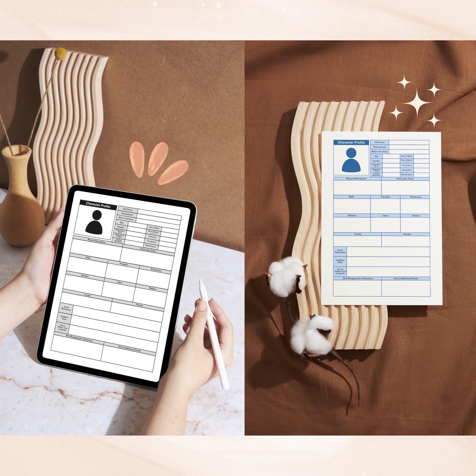 Quick Character Profile Planner, Digital & Printable Character Writing ...