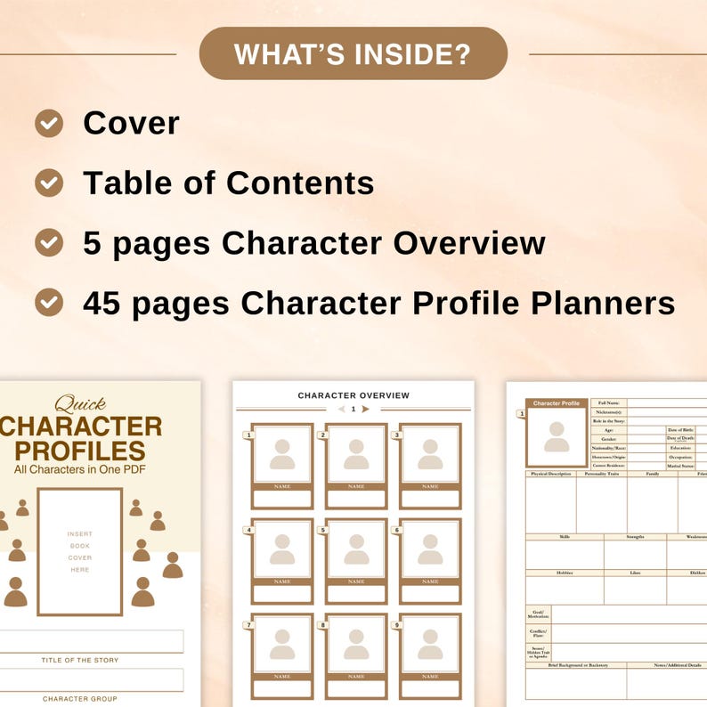 Fillable Quick Character Profile Planner, Digital & Printable Novel ...