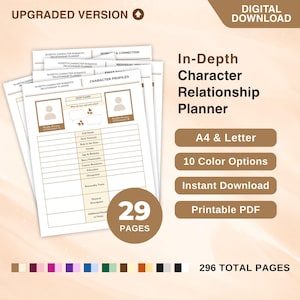 In-Depth Character Relationship Planner, Digital & Printable Romance Workbook for Writers, Fictional Character Romantic Profile Template