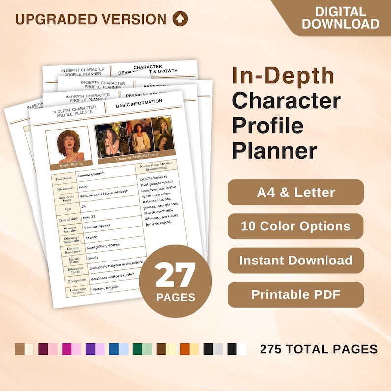 In-depth Character Profile Planner, Character Workbook Template ...
