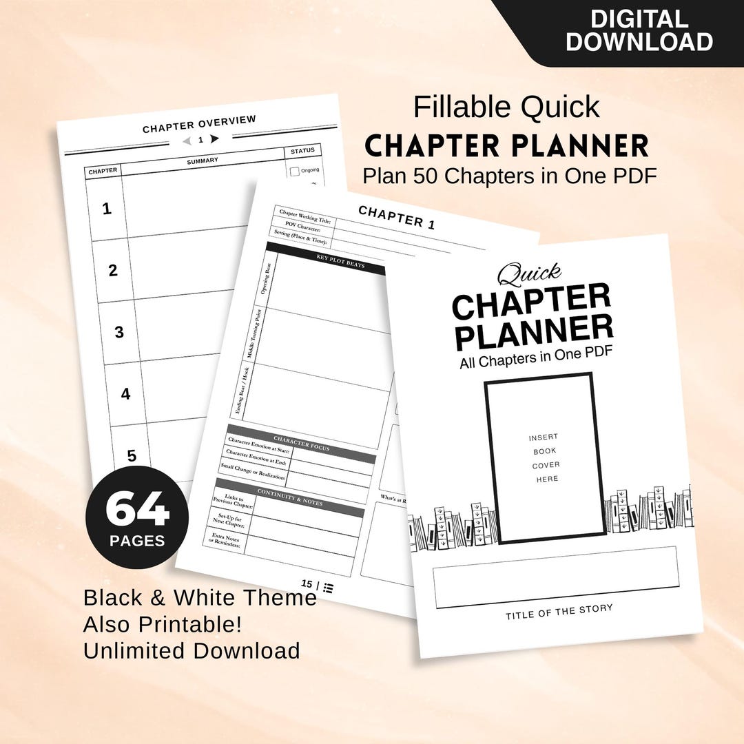 Fillable Quick Chapter Planner for Writers, Digital & Printable Novel ...