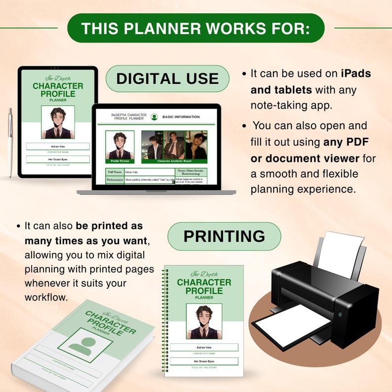 Fillable In-depth Character Profile Planner | Digital & Printable PDF ...