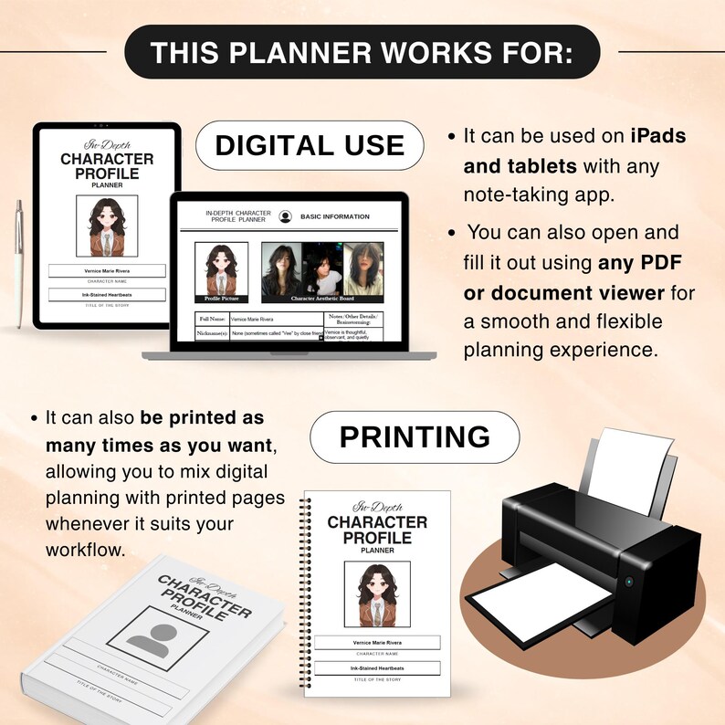 In Depth Character Description.pdf Fillable In-depth Character Profile Planner | Digital & Printable PDF ...