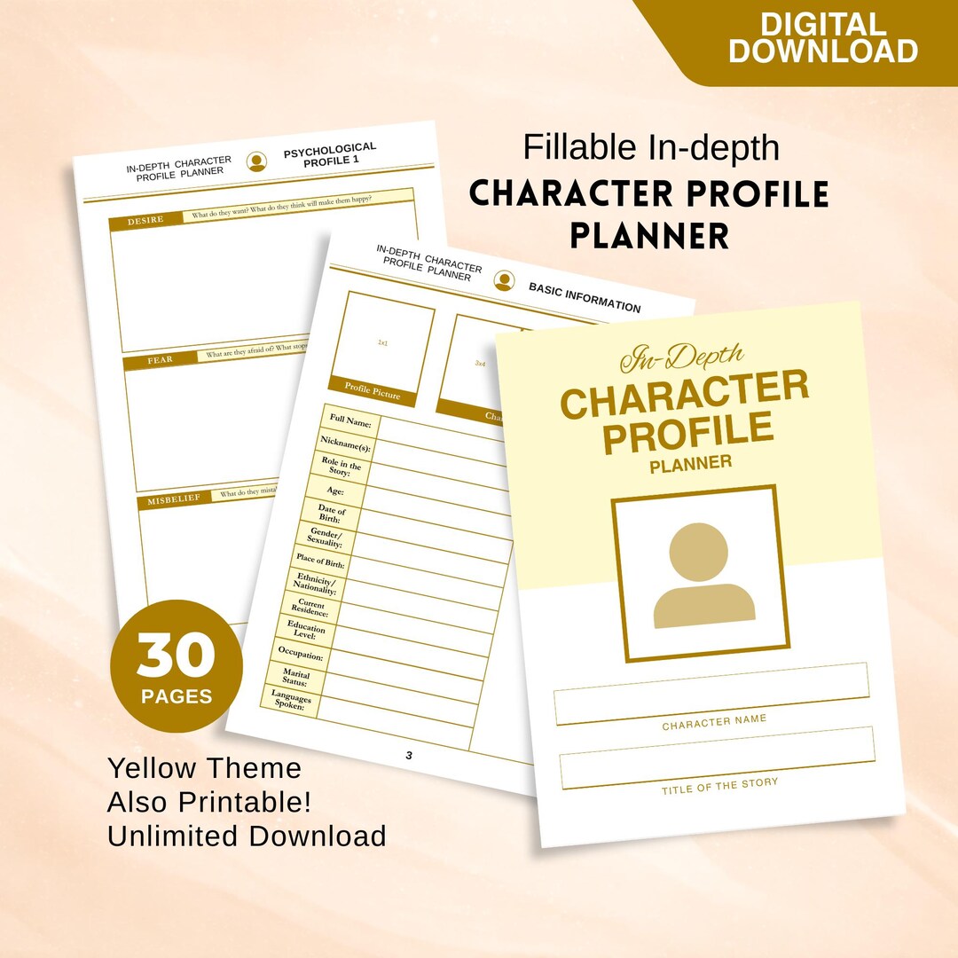 Fillable In-depth Character Profile Planner | Digital & Printable PDF ...