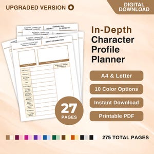 In-depth Character Profile Planner, Character Workbook Template, Character Profile Building, Digital or Printable Character Writing Planner